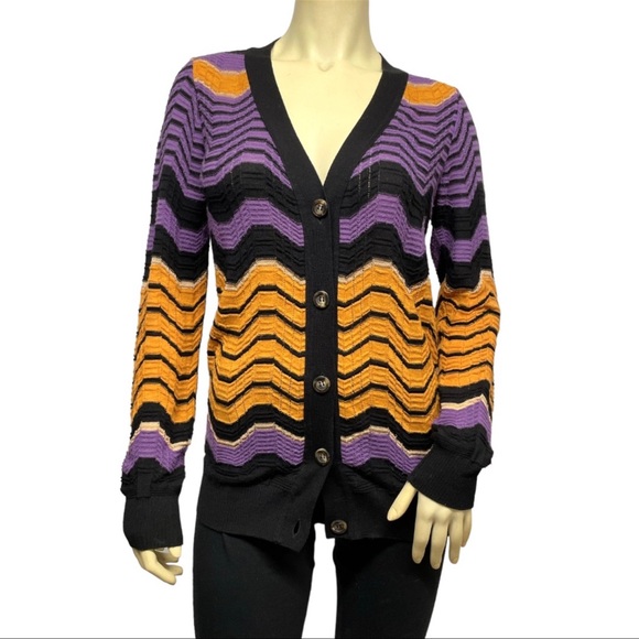 M MISSONI Italy Classic Knit Cardigan Sweater Chevron Zigzag Lightweight 44 M - Picture 6 of 13